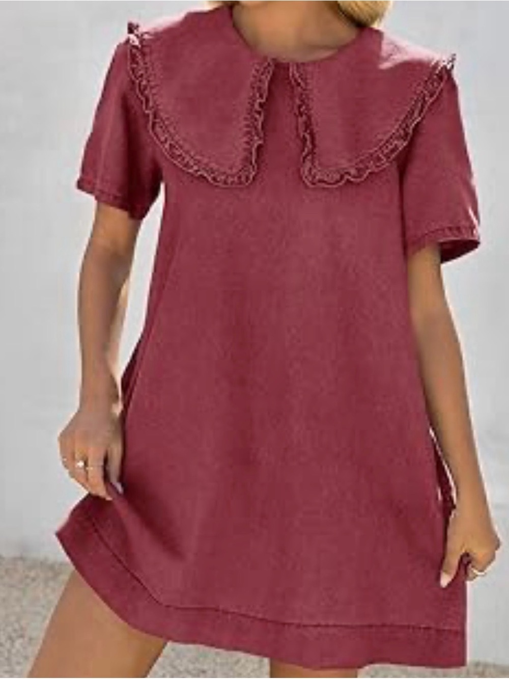 NWT Wenrine Burgundy Dress Ruffle Peter Pan Collar 100% Cotton Cottagecore XL